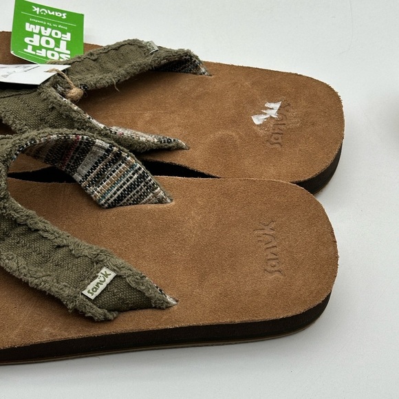NEW Sanuk Fraid Not ST Flip Flops ARMY GREEN Size 8 - Picture 4 of 7